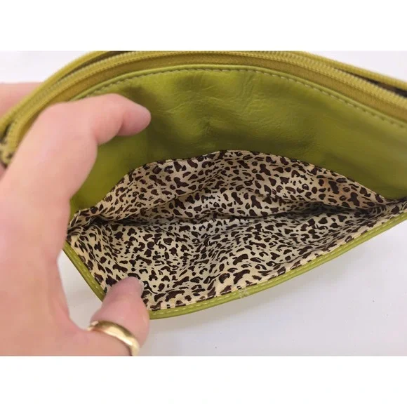 ILI genuine leather studded wristlet lime green clutch purse - Picture 5 of 7
